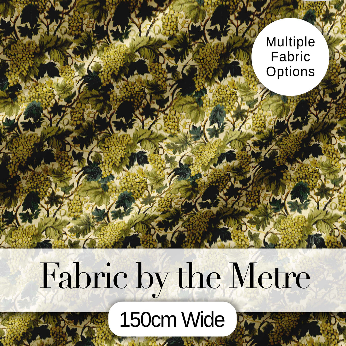 Vintage Green Grape Vine Leaves Seamless Pattern Digital Print Fabric by the Metre UK Sewing Quilting Textile