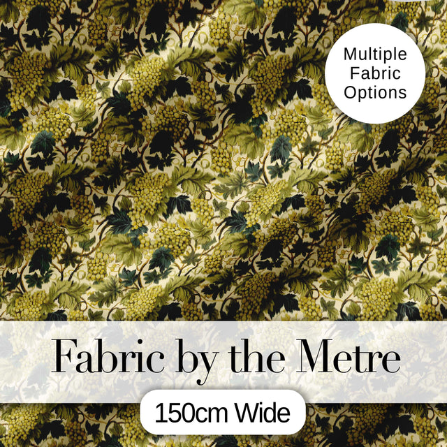 Vintage Green Grape Vine Leaves Seamless Pattern Digital Print Fabric by the Metre UK Sewing Quilting Textile