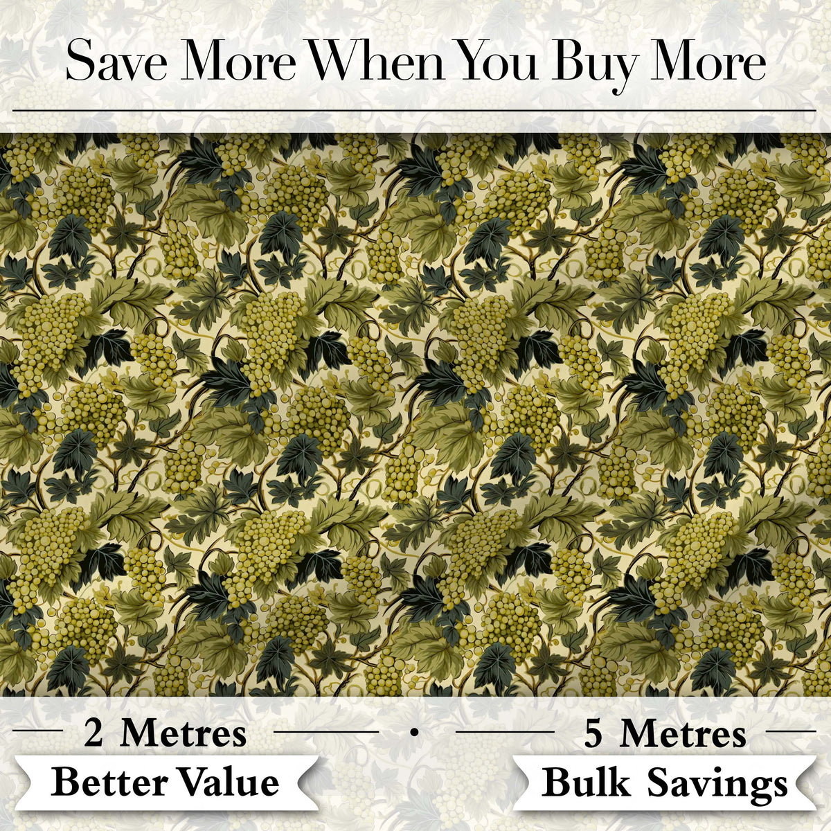 Vintage Green Grape Vine Leaves Seamless Pattern Digital Print Fabric by the Metre UK Sewing Quilting Textile
