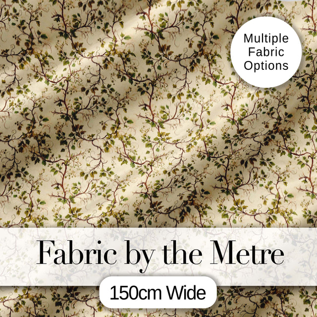 Elegant Twisting Vine Leaves Minimal Seamless Pattern Digital Print Fabric by the Metre UK Sewing Quilting Textile