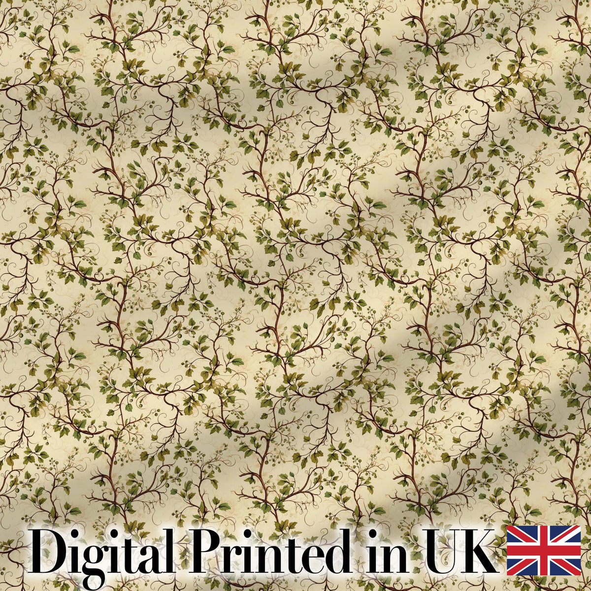 Elegant Twisting Vine Leaves Minimal Seamless Pattern Digital Print Fabric by the Metre UK Sewing Quilting Textile