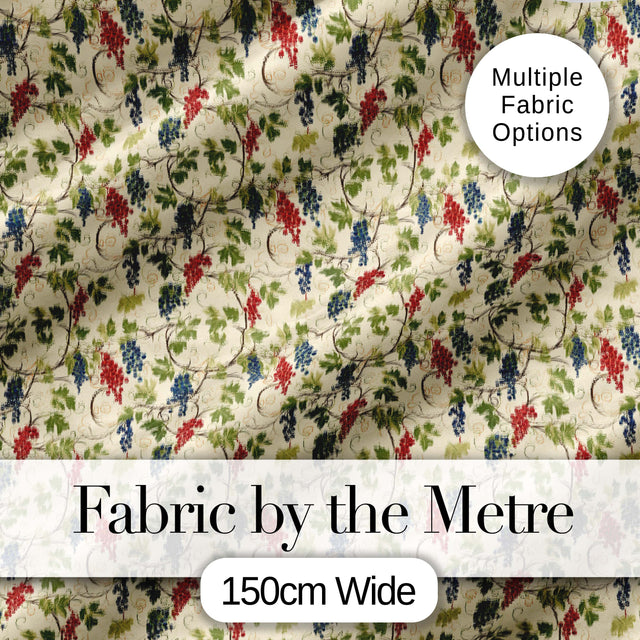 Red and Blue Berry Vine Leaves Seamless Pattern Digital Print Fabric by the Metre UK Sewing Quilting Textile