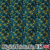 Dark Teal Floral Vine with Yellow Leaves Seamless Pattern Digital Print Fabric by the Metre UK Sewing Quilting Textile