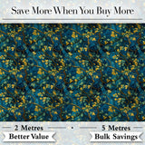 Dark Teal Floral Vine with Yellow Leaves Seamless Pattern Digital Print Fabric by the Metre UK Sewing Quilting Textile