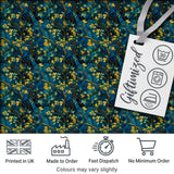 Dark Teal Floral Vine with Yellow Leaves Seamless Pattern Digital Print Fabric by the Metre UK Sewing Quilting Textile