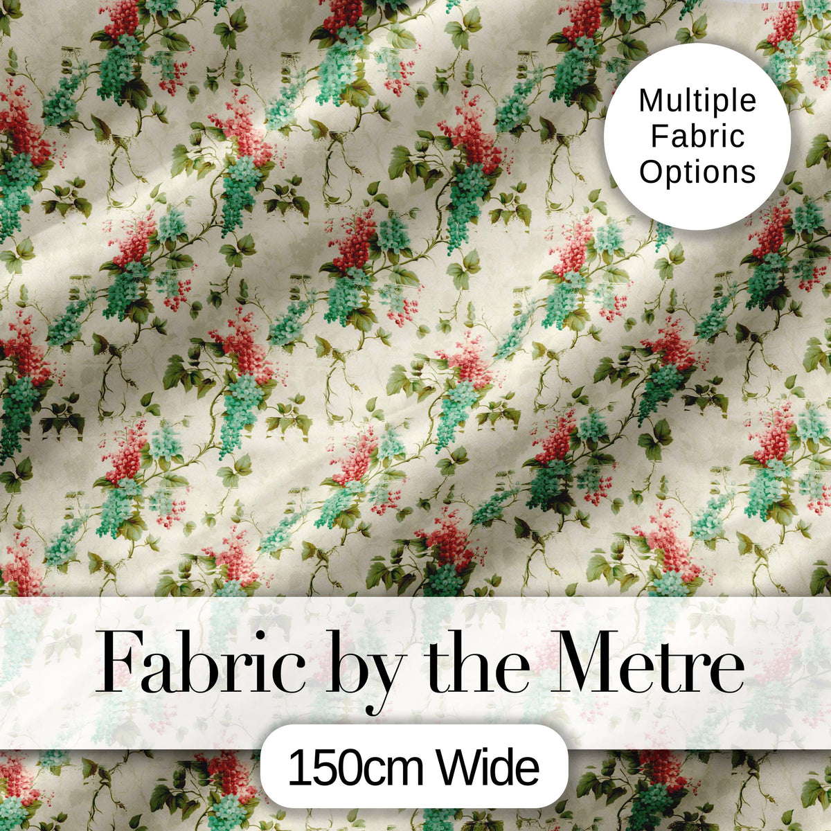 Pastel Floral Berry Vine Elegant Seamless Pattern Digital Print Fabric by the Metre UK Sewing Quilting Textile