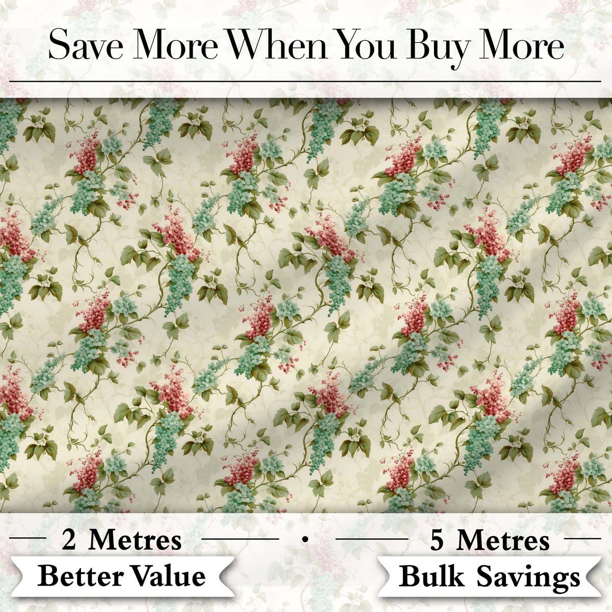 Pastel Floral Berry Vine Elegant Seamless Pattern Digital Print Fabric by the Metre UK Sewing Quilting Textile