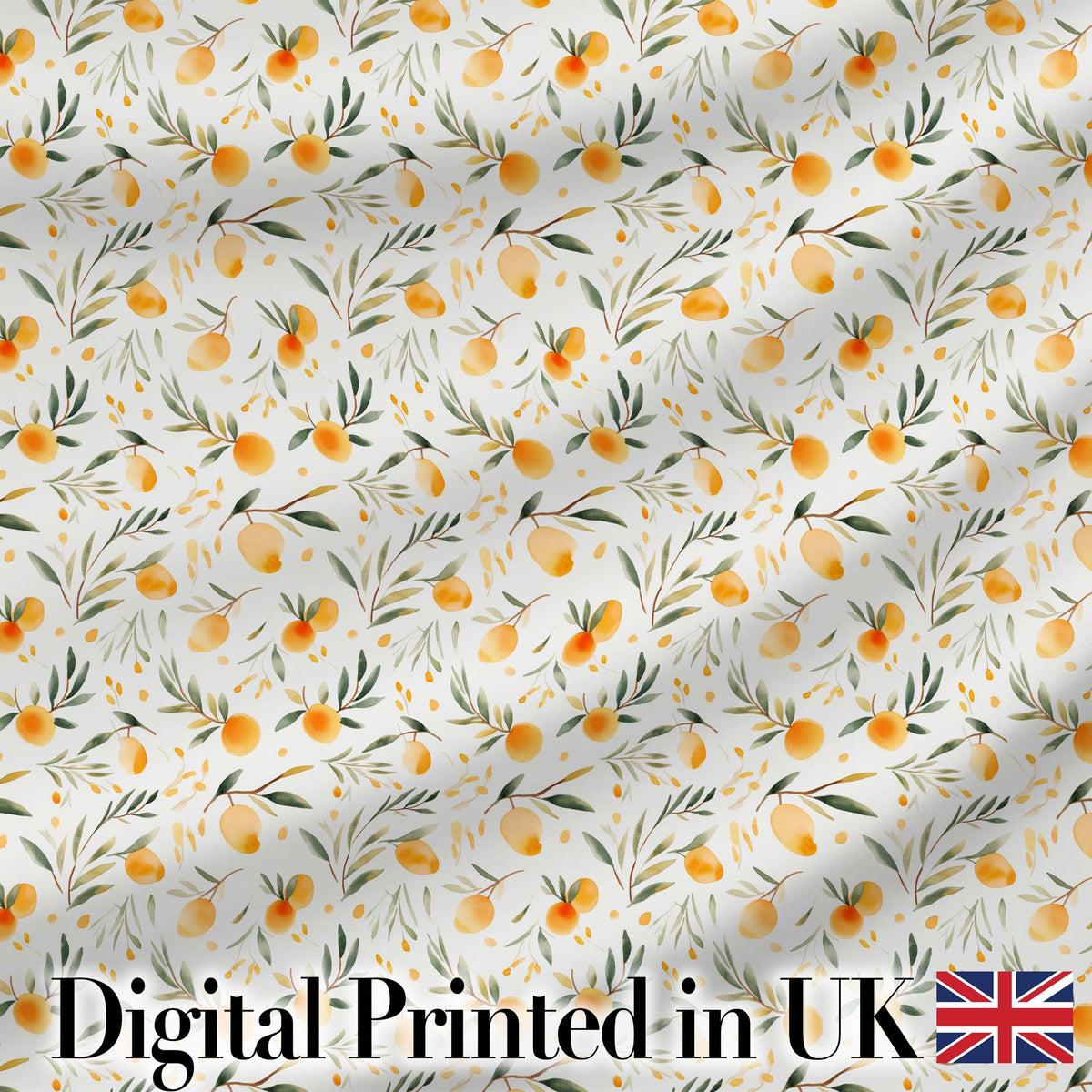Soft Watercolor Orange Fruit Leaves Seamless Pattern Digital Print Fabric by the Metre UK Sewing Quilting Textile