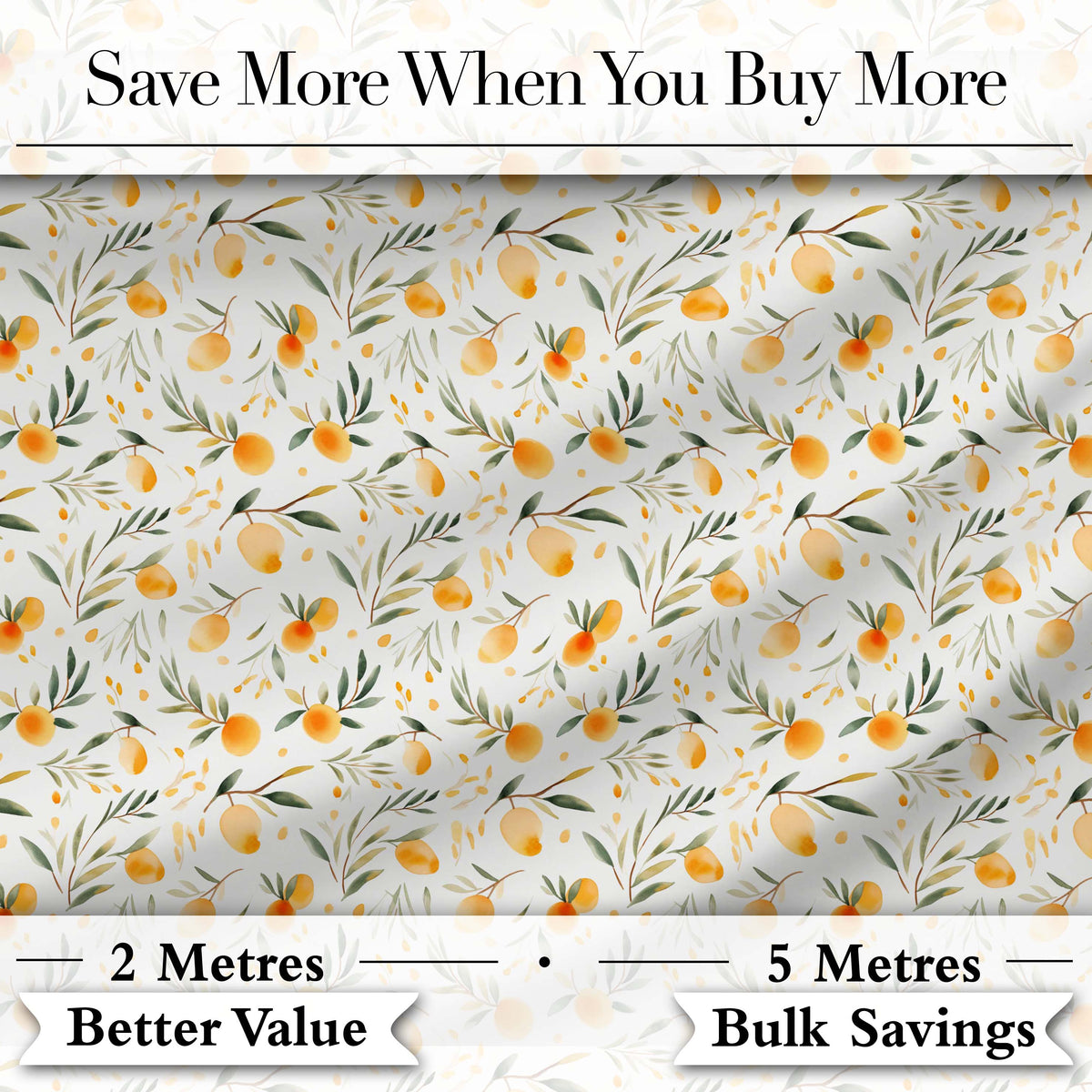 Soft Watercolor Orange Fruit Leaves Seamless Pattern Digital Print Fabric by the Metre UK Sewing Quilting Textile