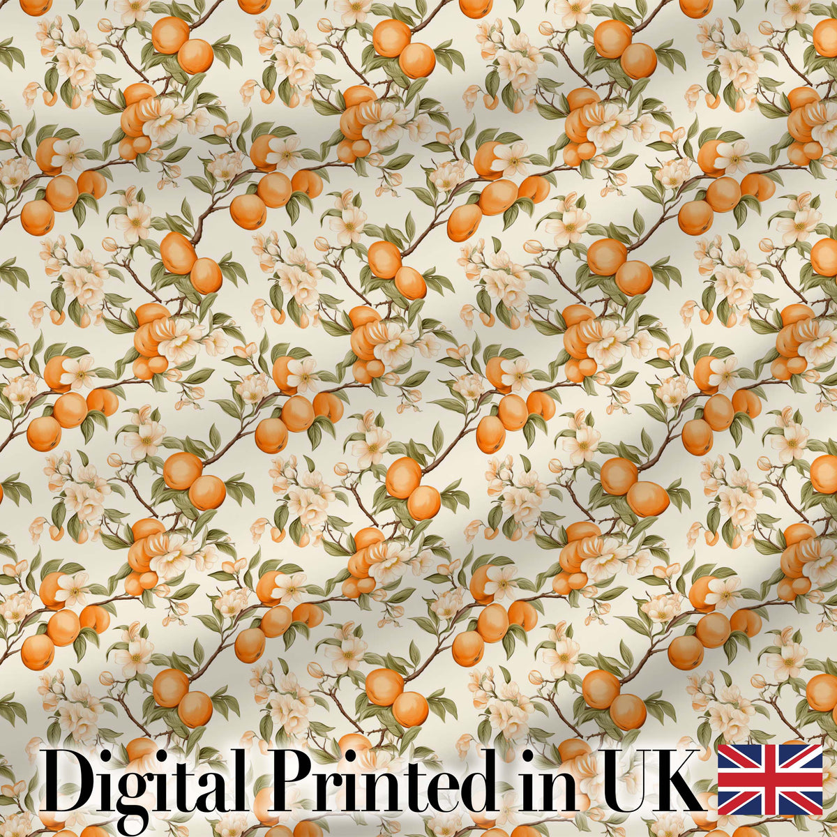 Vintage Orange Blossom Branch Seamless Pattern Digital Print Fabric by the Metre UK Sewing Quilting Textile