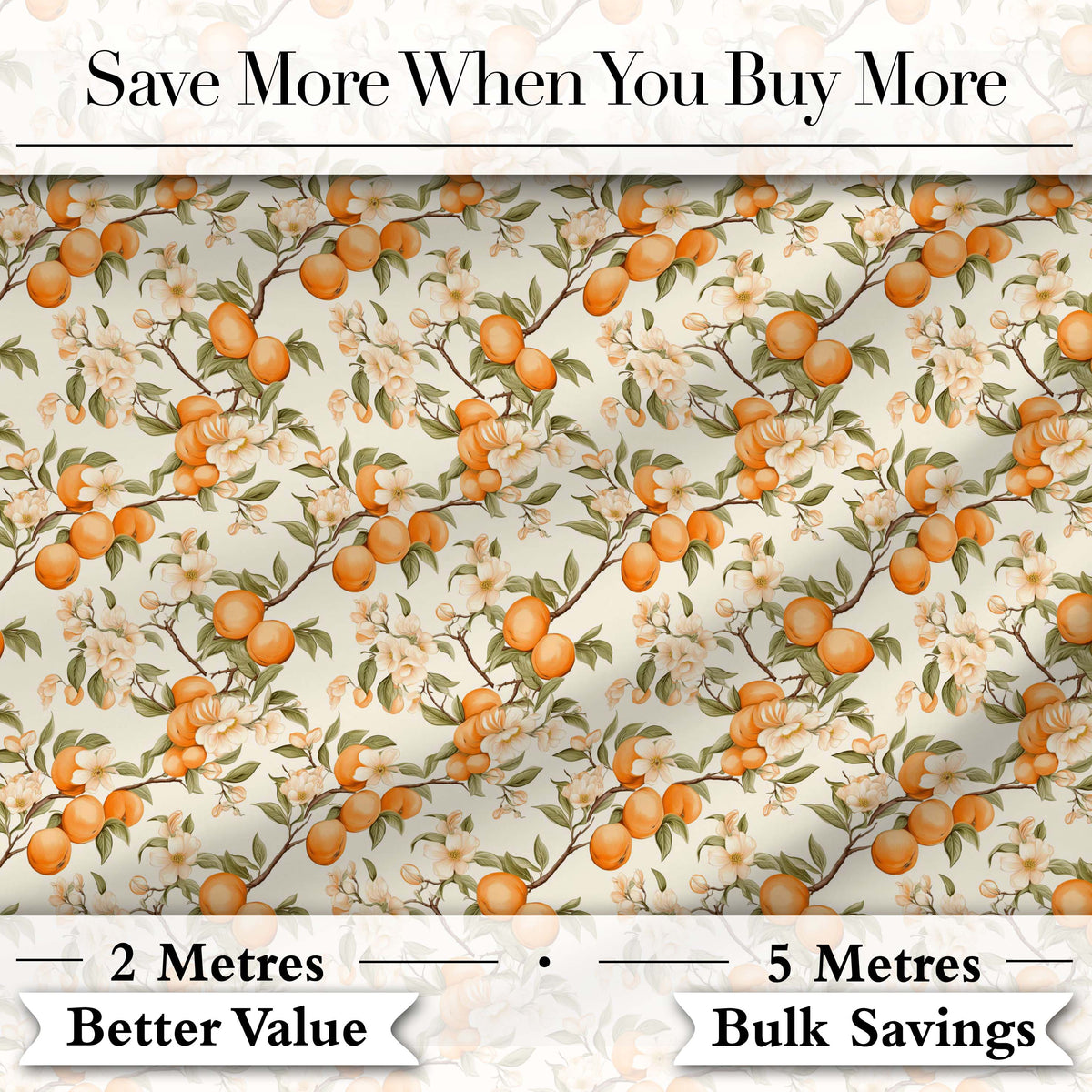 Vintage Orange Blossom Branch Seamless Pattern Digital Print Fabric by the Metre UK Sewing Quilting Textile