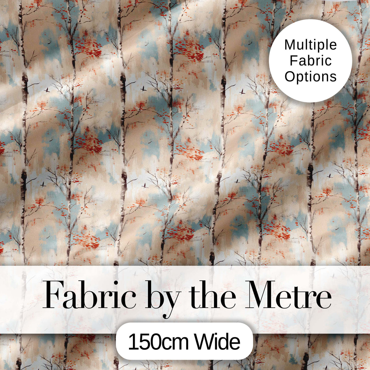 Minimal Birch Tree Autumn Leaves Seamless Pattern Digital Print Fabric by the Metre UK Sewing Quilting Textile