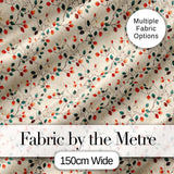 Autumn Branches with Red and Teal Leaves Seamless Pattern Digital Print Fabric by the Metre UK Sewing Quilting Textile