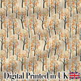 Minimalist Autumn Trees with Orange Leaves Seamless Pattern Digital Print Fabric by the Metre UK Sewing Quilting Textile
