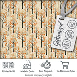 Minimalist Autumn Trees with Orange Leaves Seamless Pattern Digital Print Fabric by the Metre UK Sewing Quilting Textile