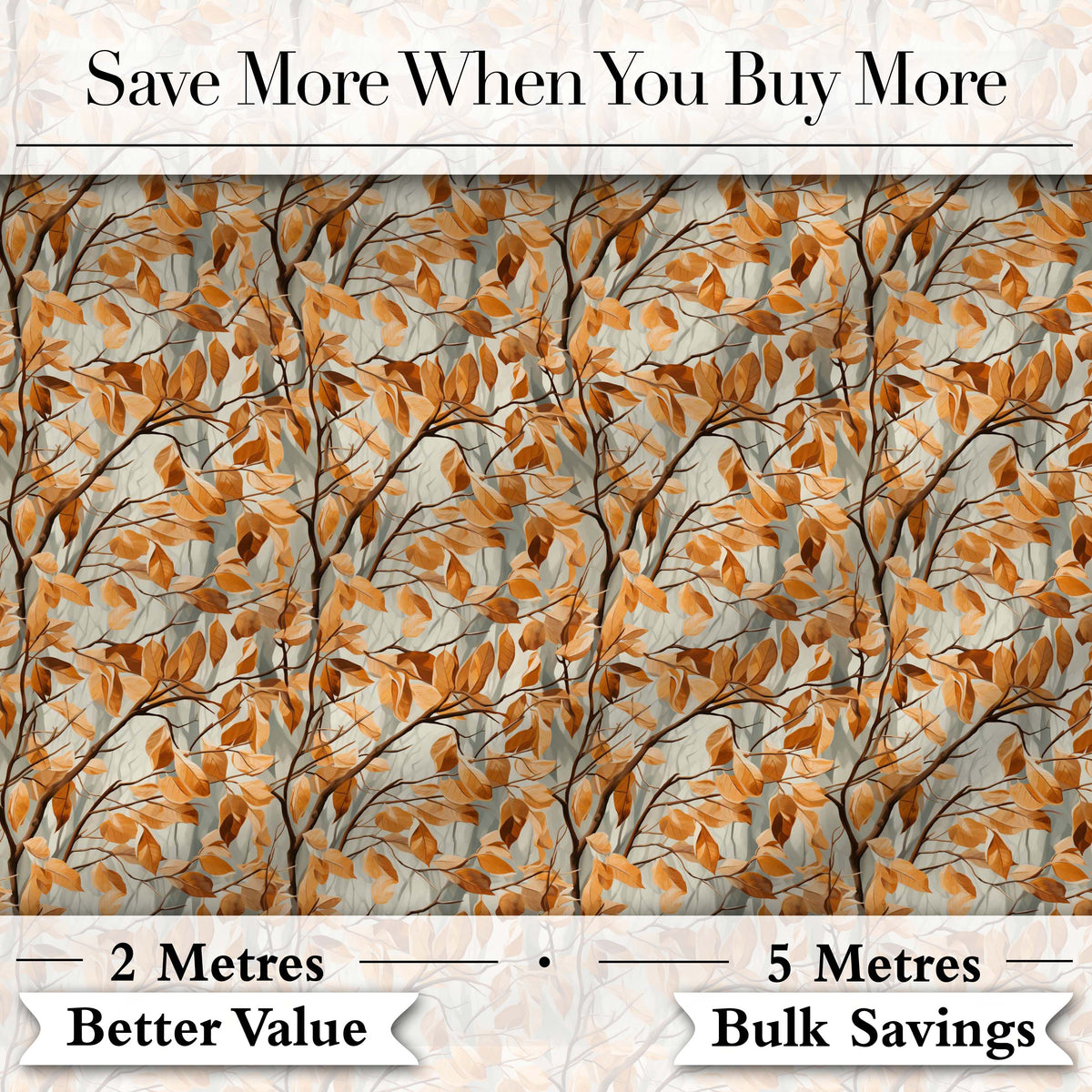 Warm Autumn Branches with Brown Leaves Seamless Pattern Digital Print Fabric by the Metre UK Sewing Quilting Textile