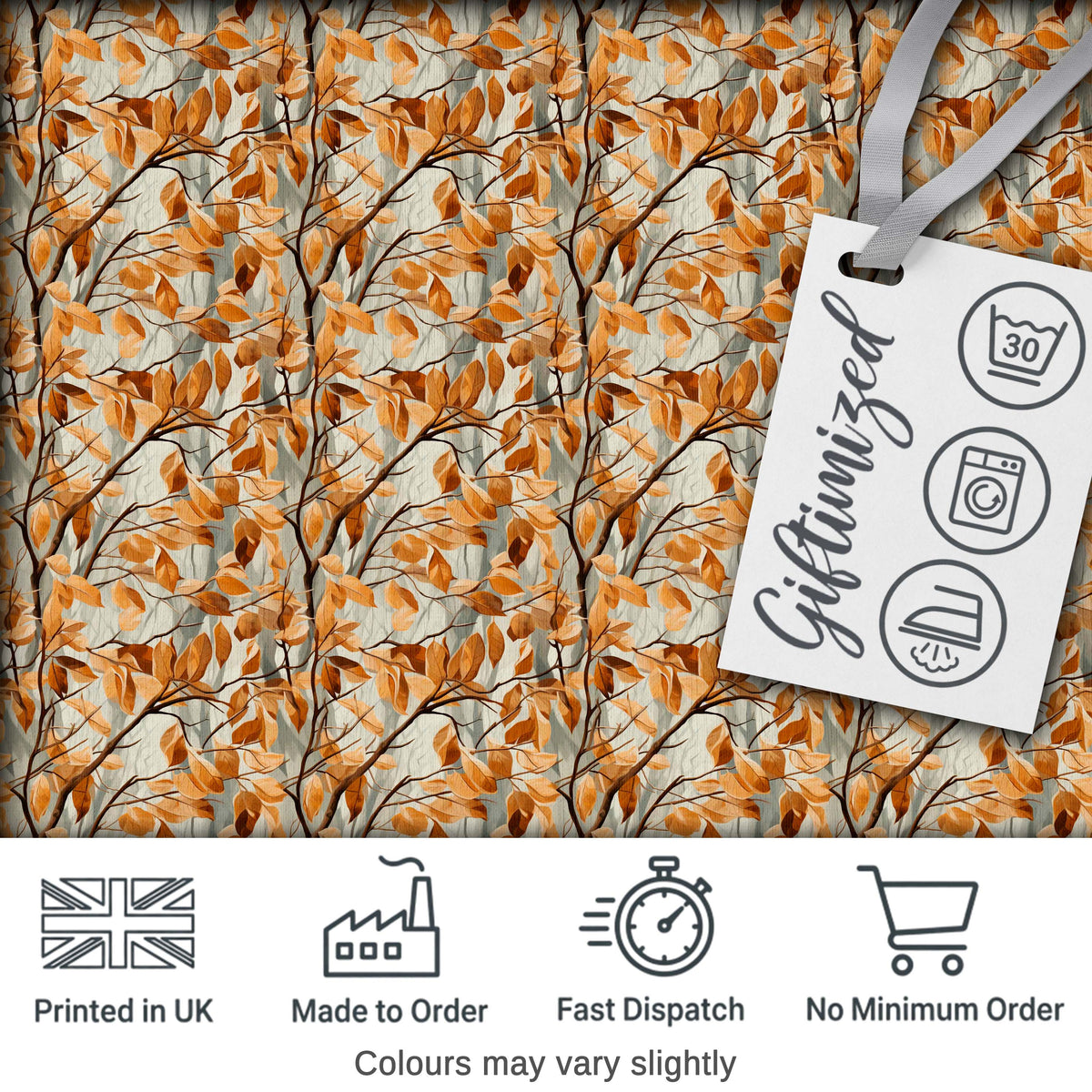 Warm Autumn Branches with Brown Leaves Seamless Pattern Digital Print Fabric by the Metre UK Sewing Quilting Textile