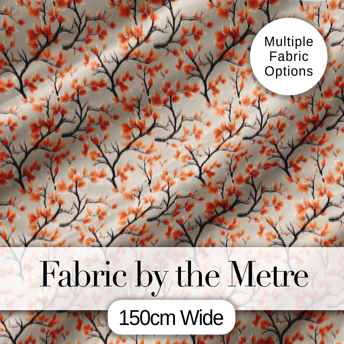 Floral Autumn Branches with Orange Blossoms Seamless Pattern Digital Print Fabric by the Metre UK Sewing Quilting Textile