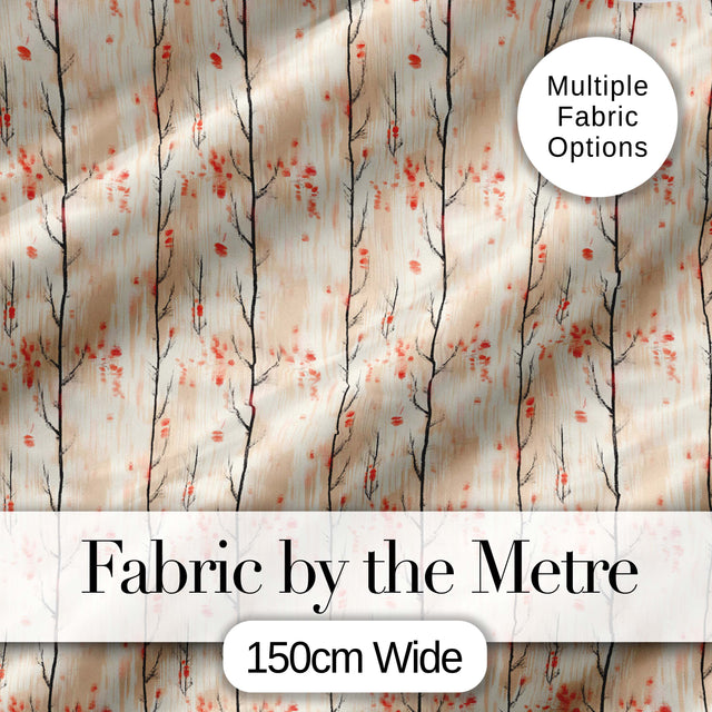 Minimal Birch Trees with Red Leaves Soft Autumn Seamless Pattern Digital Print Fabric by the Metre UK Sewing Quilting Textile