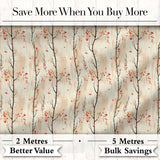 Minimal Birch Trees with Red Leaves Soft Autumn Seamless Pattern Digital Print Fabric by the Metre UK Sewing Quilting Textile