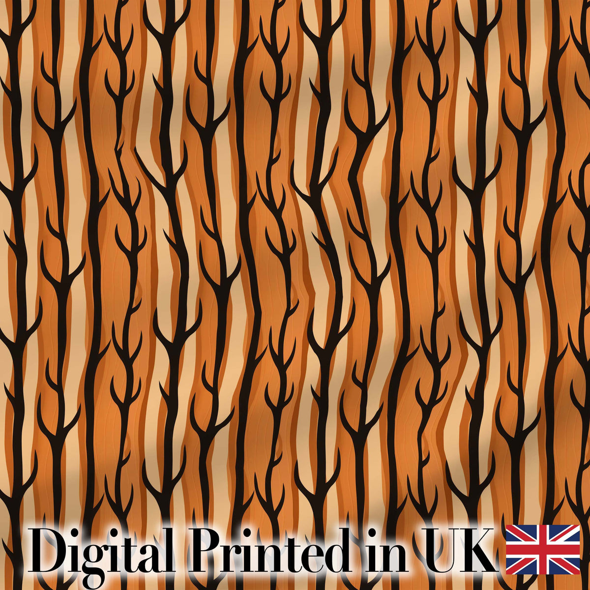 Bold Orange Tree Trunks Minimal Forest Seamless Pattern Digital Print Fabric by the Metre UK Sewing Quilting Textile