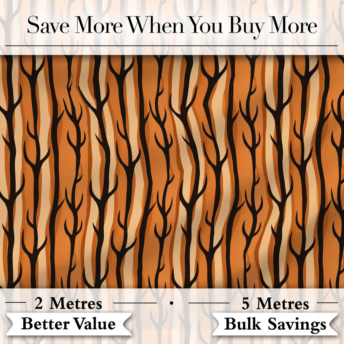Bold Orange Tree Trunks Minimal Forest Seamless Pattern Digital Print Fabric by the Metre UK Sewing Quilting Textile