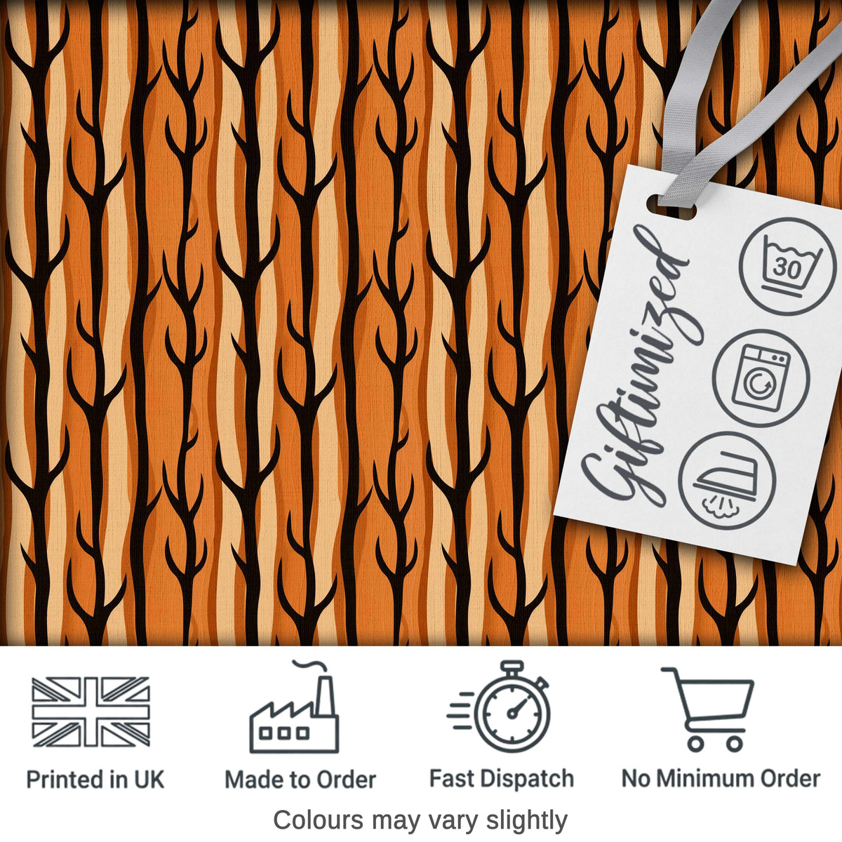Bold Orange Tree Trunks Minimal Forest Seamless Pattern Digital Print Fabric by the Metre UK Sewing Quilting Textile
