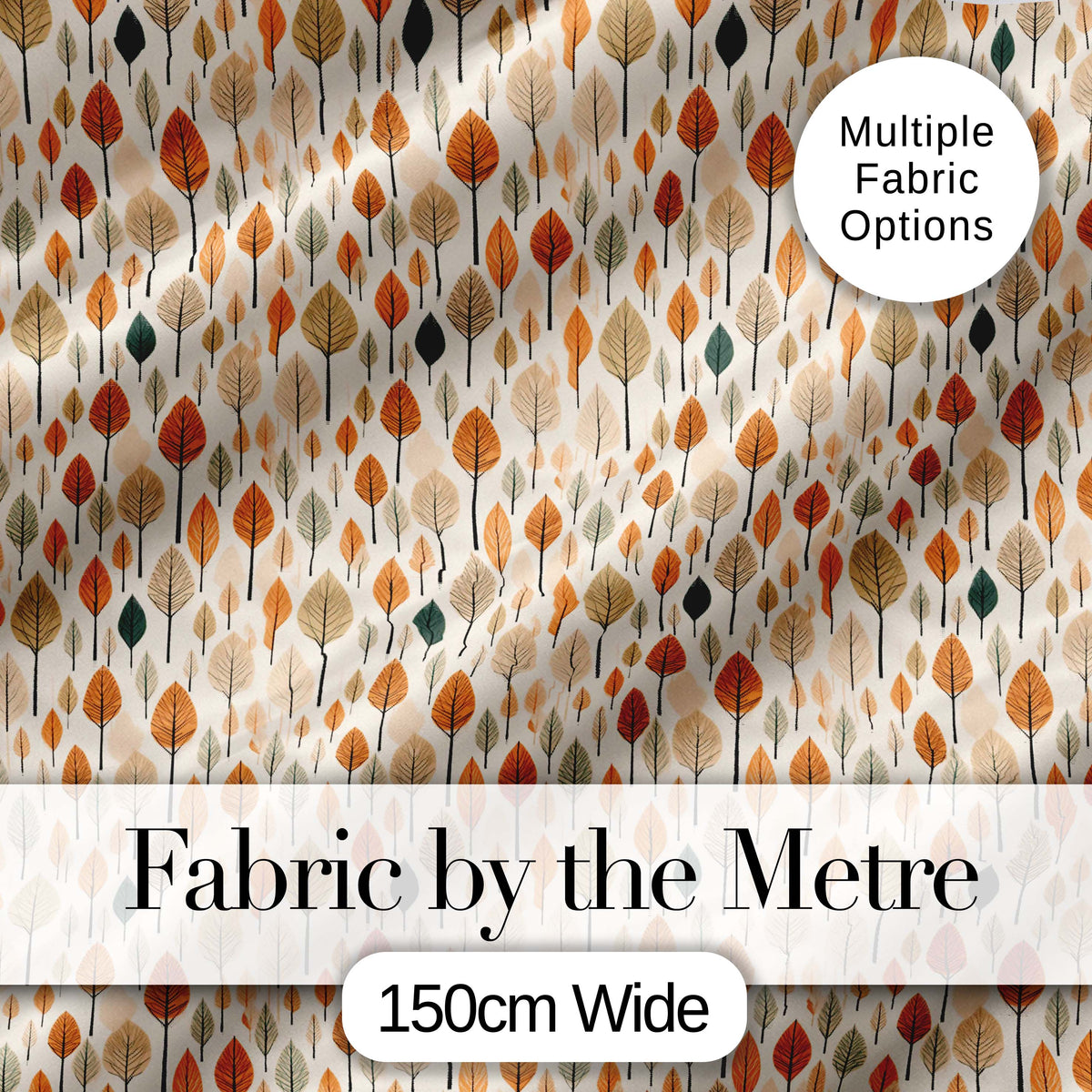 Autumn Leaves Minimal Scandi Style Seamless Pattern Digital Print Fabric by the Metre UK Sewing Quilting Textile
