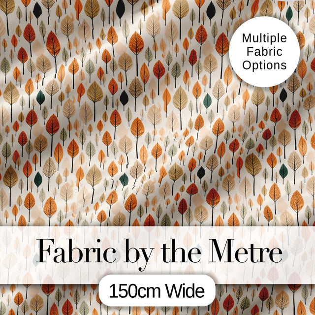 Autumn Leaves Minimal Scandi Style Seamless Pattern Digital Print Fabric by the Metre UK Sewing Quilting Textile