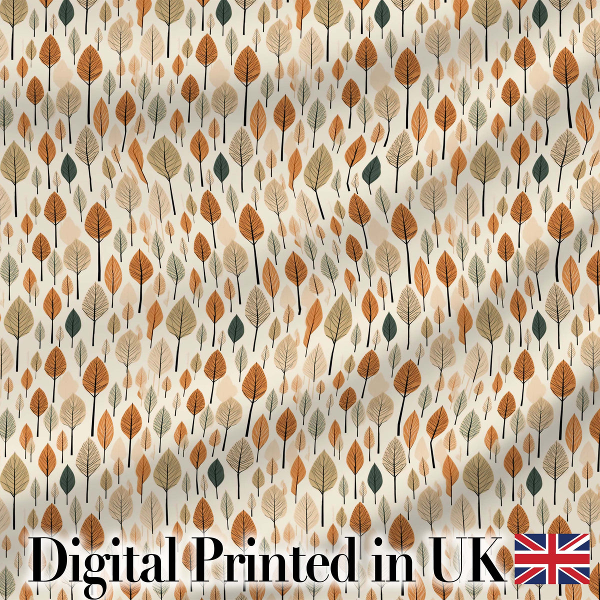 Autumn Leaves Minimal Scandi Style Seamless Pattern Digital Print Fabric by the Metre UK Sewing Quilting Textile