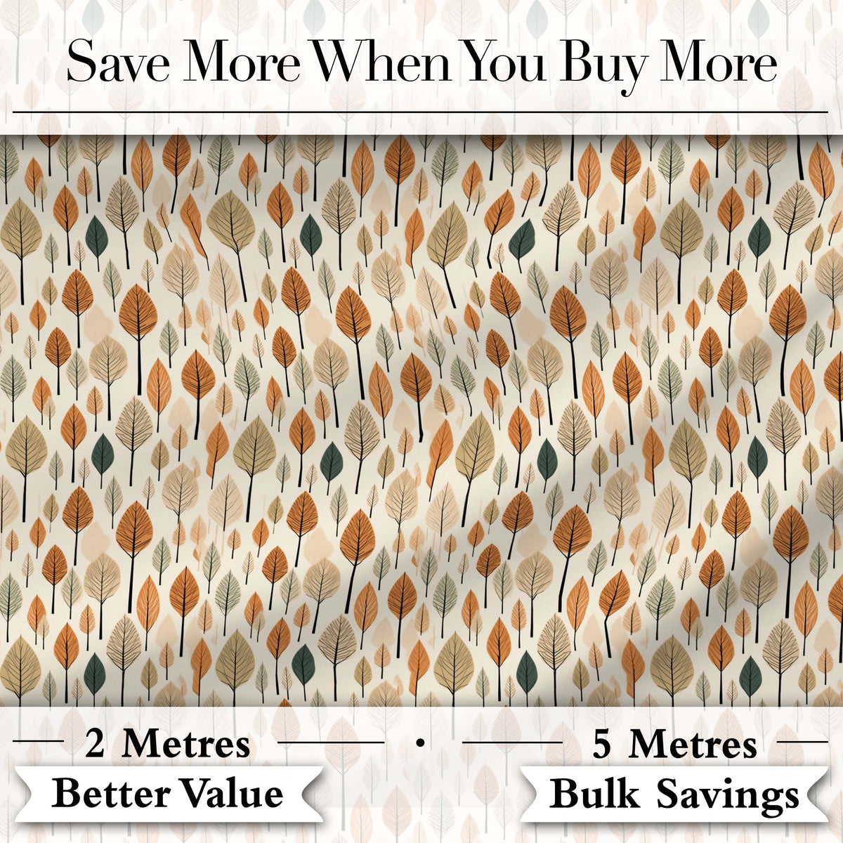Autumn Leaves Minimal Scandi Style Seamless Pattern Digital Print Fabric by the Metre UK Sewing Quilting Textile