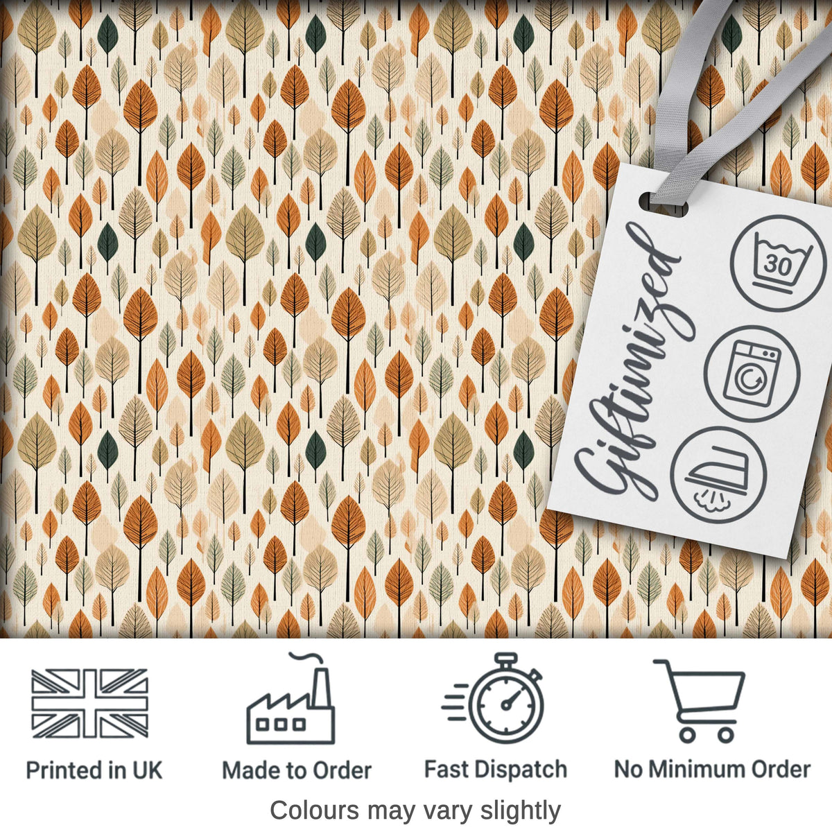 Autumn Leaves Minimal Scandi Style Seamless Pattern Digital Print Fabric by the Metre UK Sewing Quilting Textile