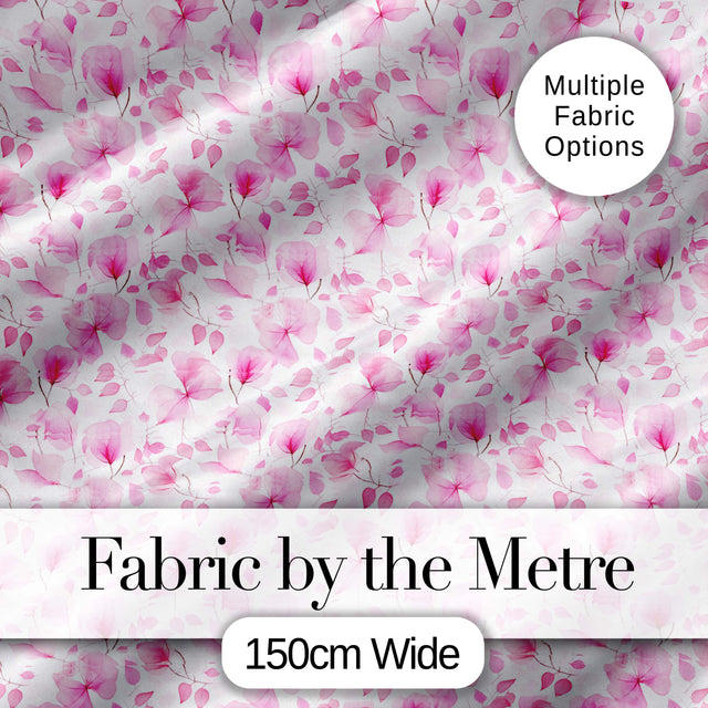 Soft Watercolor Pink Leaves Elegant Seamless Pattern Digital Print Fabric by the Metre UK Sewing Quilting Textile