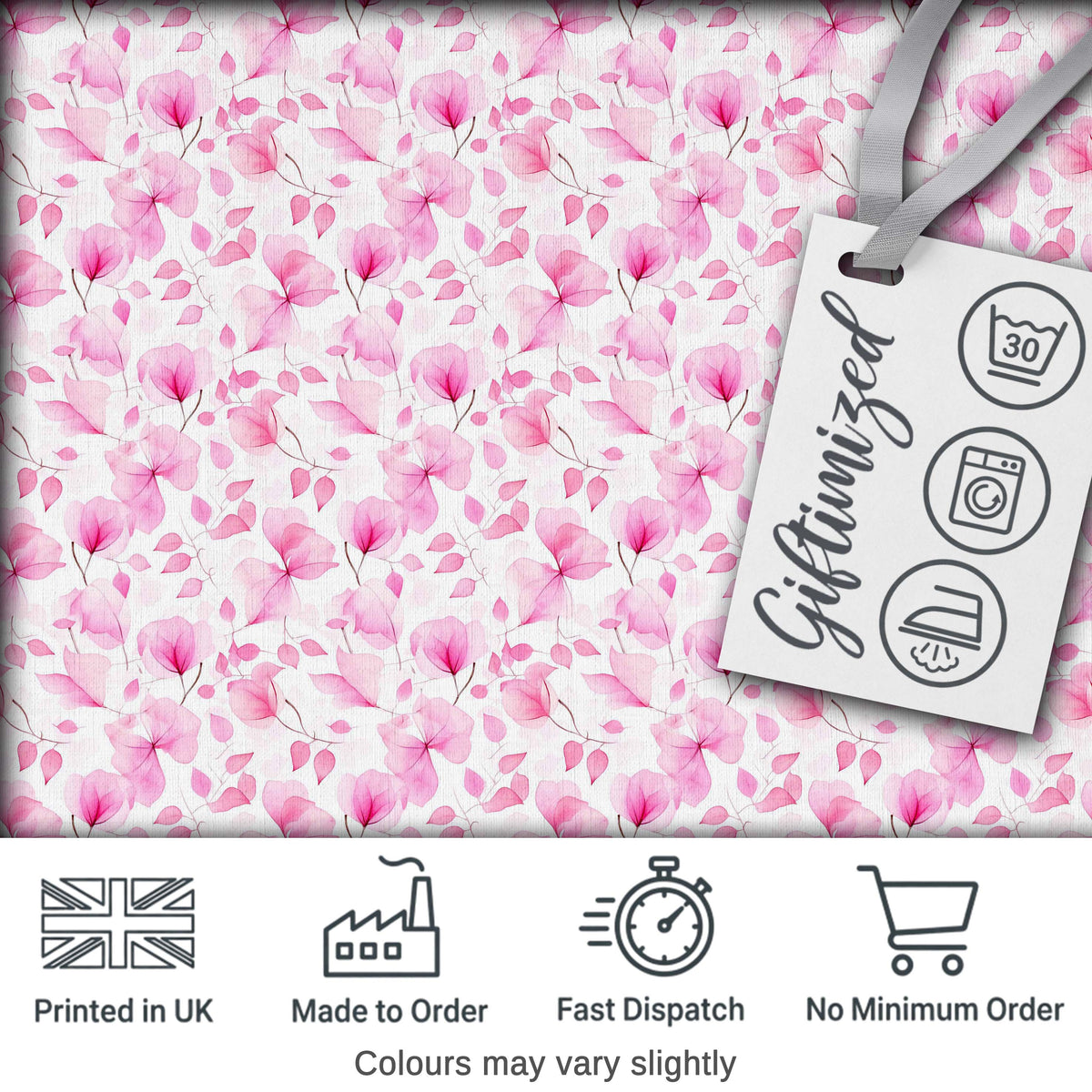 Soft Watercolor Pink Leaves Elegant Seamless Pattern Digital Print Fabric by the Metre UK Sewing Quilting Textile