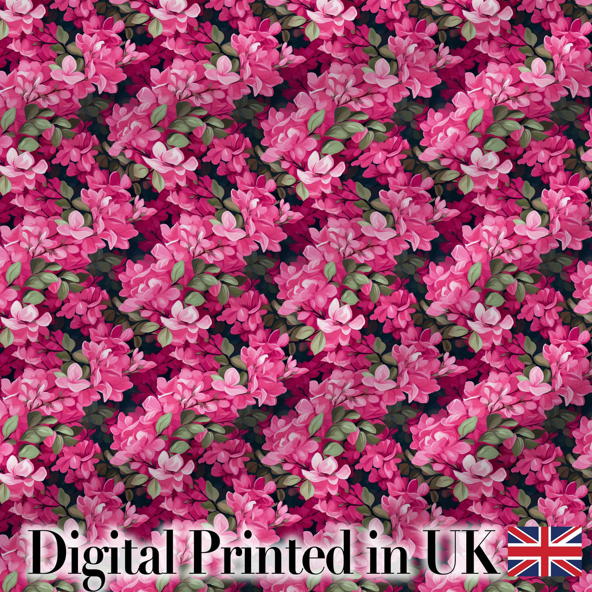 Dark Background Pink Blossoms Lush Floral Seamless Pattern Digital Print Fabric by the Metre UK Sewing Quilting Textile