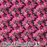 Dark Background Pink Blossoms Lush Floral Seamless Pattern Digital Print Fabric by the Metre UK Sewing Quilting Textile