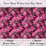 Dark Background Pink Blossoms Lush Floral Seamless Pattern Digital Print Fabric by the Metre UK Sewing Quilting Textile