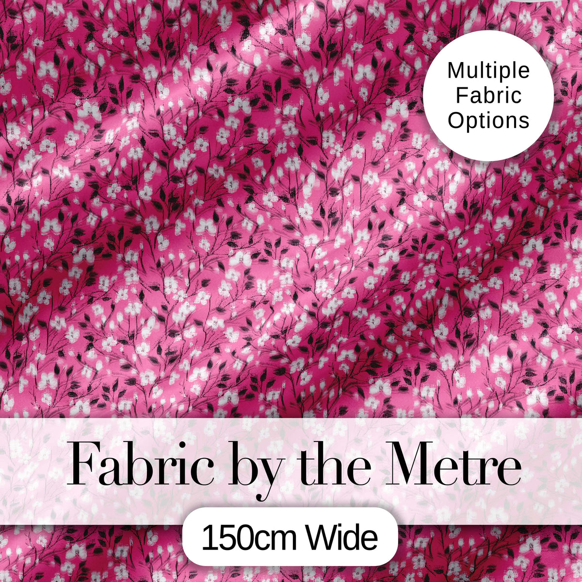 Pink Cherry Blossom Branches with White Flowers Seamless Pattern Digital Print Fabric by the Metre UK Sewing Quilting Textile