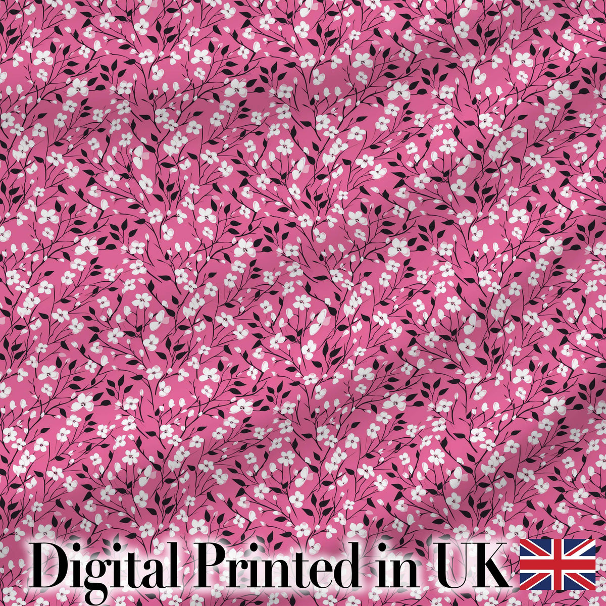 Pink Cherry Blossom Branches with White Flowers Seamless Pattern Digital Print Fabric by the Metre UK Sewing Quilting Textile