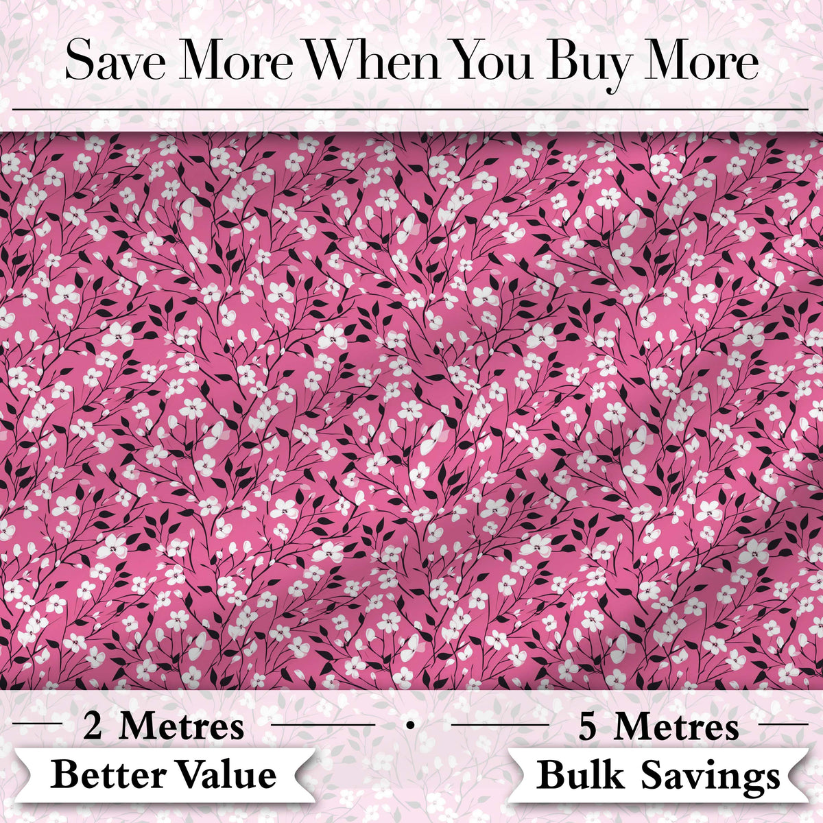 Pink Cherry Blossom Branches with White Flowers Seamless Pattern Digital Print Fabric by the Metre UK Sewing Quilting Textile