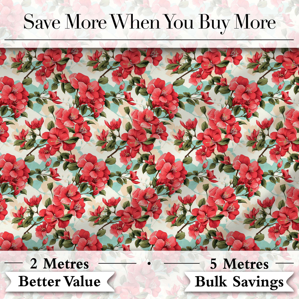 Vintage Red Hibiscus Flowers with Soft Blue Background Seamless Pattern Digital Print Fabric by the Metre UK Sewing Quilting Textile