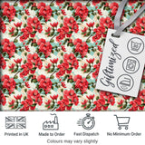 Vintage Red Hibiscus Flowers with Soft Blue Background Seamless Pattern Digital Print Fabric by the Metre UK Sewing Quilting Textile