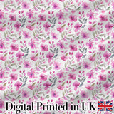 Delicate Pink Watercolor Flowers and Leaves Seamless Pattern Digital Print Fabric by the Metre UK Sewing Quilting Textile