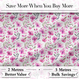 Delicate Pink Watercolor Flowers and Leaves Seamless Pattern Digital Print Fabric by the Metre UK Sewing Quilting Textile