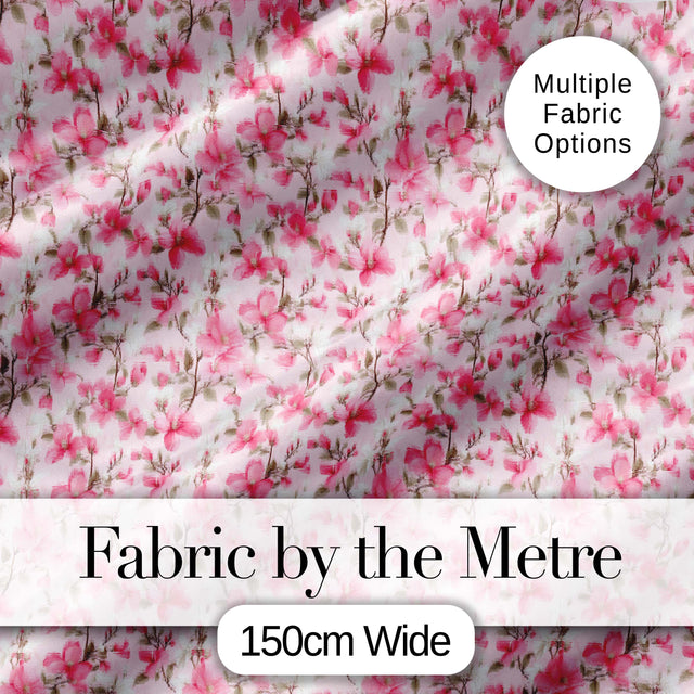 Soft Pink Magnolia Blossom Branches on Pastel Background Seamless Pattern Digital Print Fabric by the Metre UK Sewing Quilting Textile