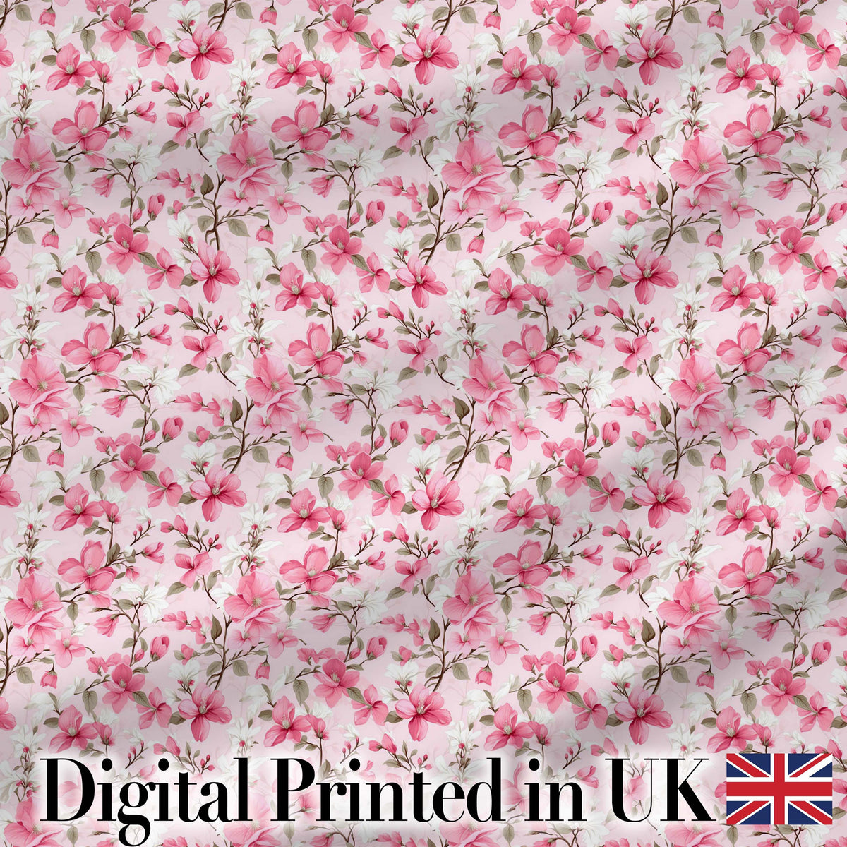 Soft Pink Magnolia Blossom Branches on Pastel Background Seamless Pattern Digital Print Fabric by the Metre UK Sewing Quilting Textile