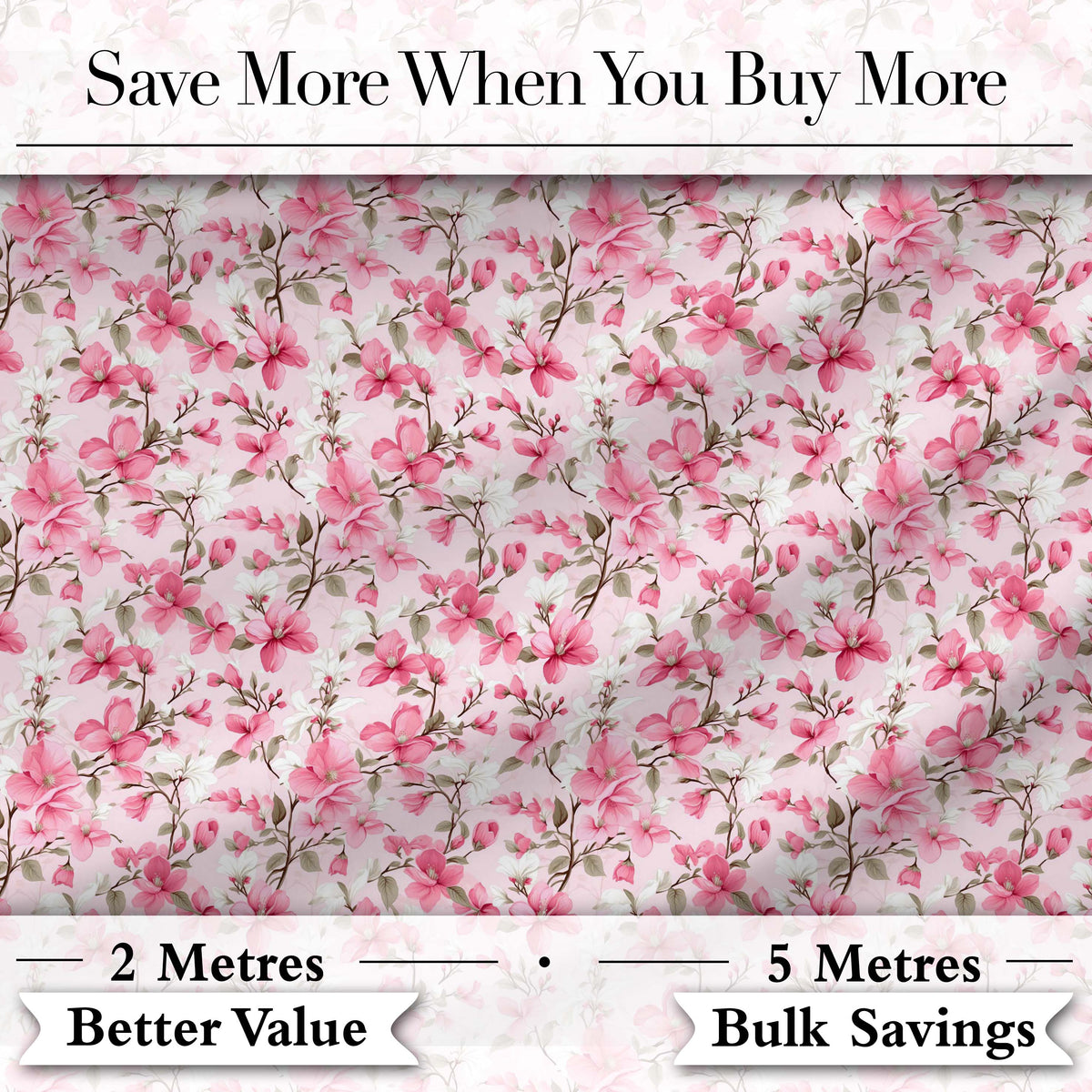 Soft Pink Magnolia Blossom Branches on Pastel Background Seamless Pattern Digital Print Fabric by the Metre UK Sewing Quilting Textile