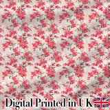 Coral Cherry Blossom Floral Branches on Beige Background Seamless Pattern Digital Print Fabric by the Metre UK Sewing Quilting Textile