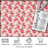 Coral Cherry Blossom Floral Branches on Beige Background Seamless Pattern Digital Print Fabric by the Metre UK Sewing Quilting Textile