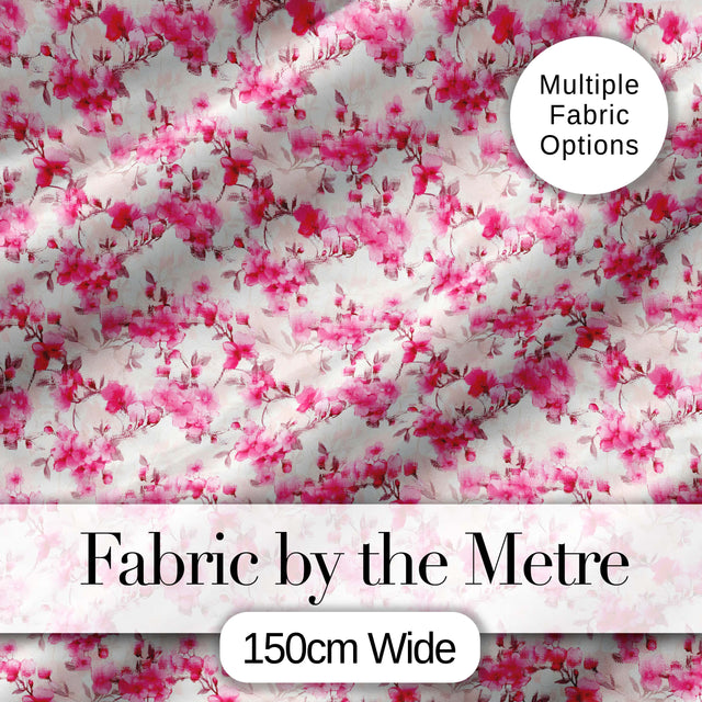 Elegant Pink Sakura Blossom Branches on Neutral Background Seamless Pattern Digital Print Fabric by the Metre UK Sewing Quilting Textile